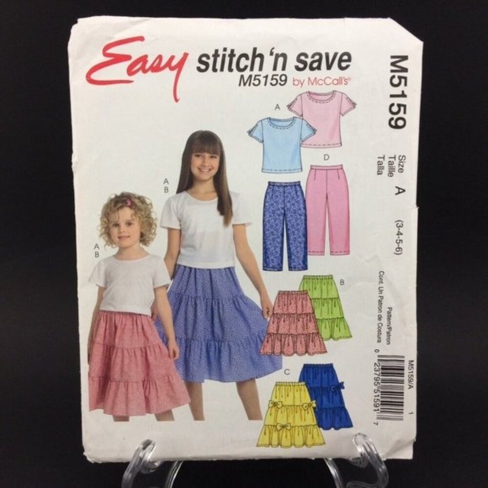 McCalls 5159 Pattern Childrens Top Tiered Skirt Capri Pants Uncut 3 4 5 6 Easy